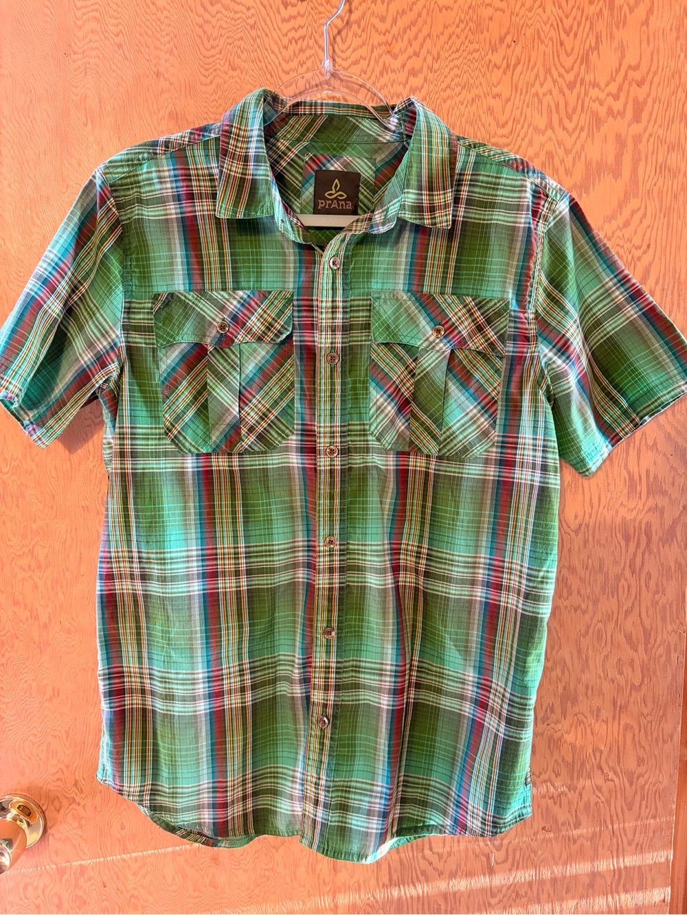Prana Men’s Green Plaid Short-Sleeve Button-Down Shirt